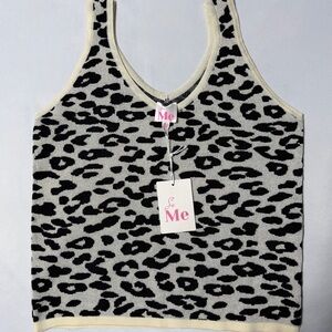 So Me Black and Cream Leopard Print Tank L NWT